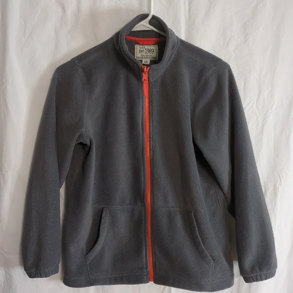 Place | Grey Front Zipper Fleece Jacket | L (10-12)